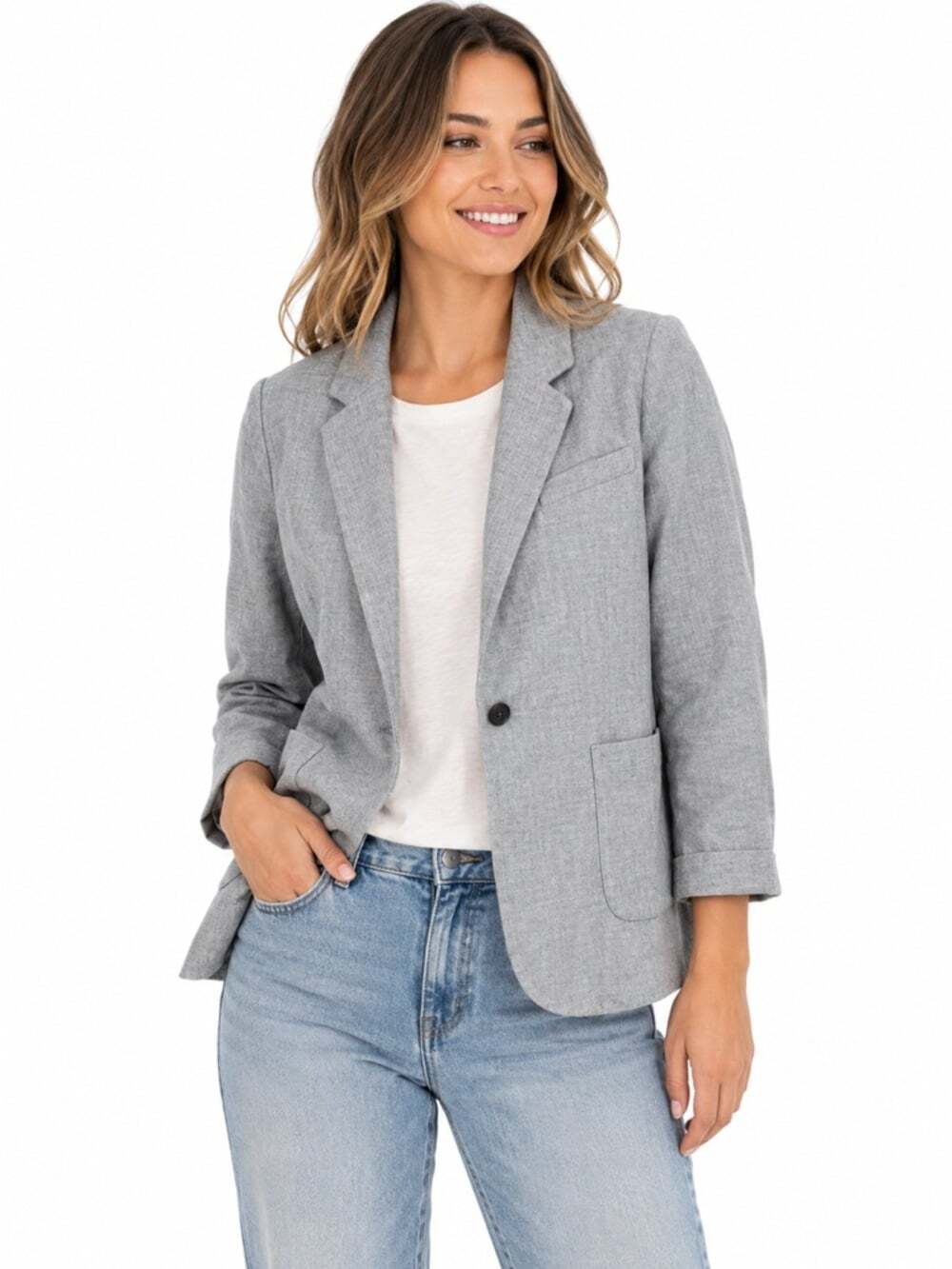 Aritzia Wilfred Free Gray Blazer Wool Blend 1 Button Tailored Chiccore Large